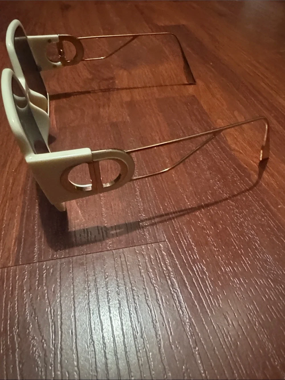 Dior White and Gold Logo Women’s Sunglasses Temple Detail